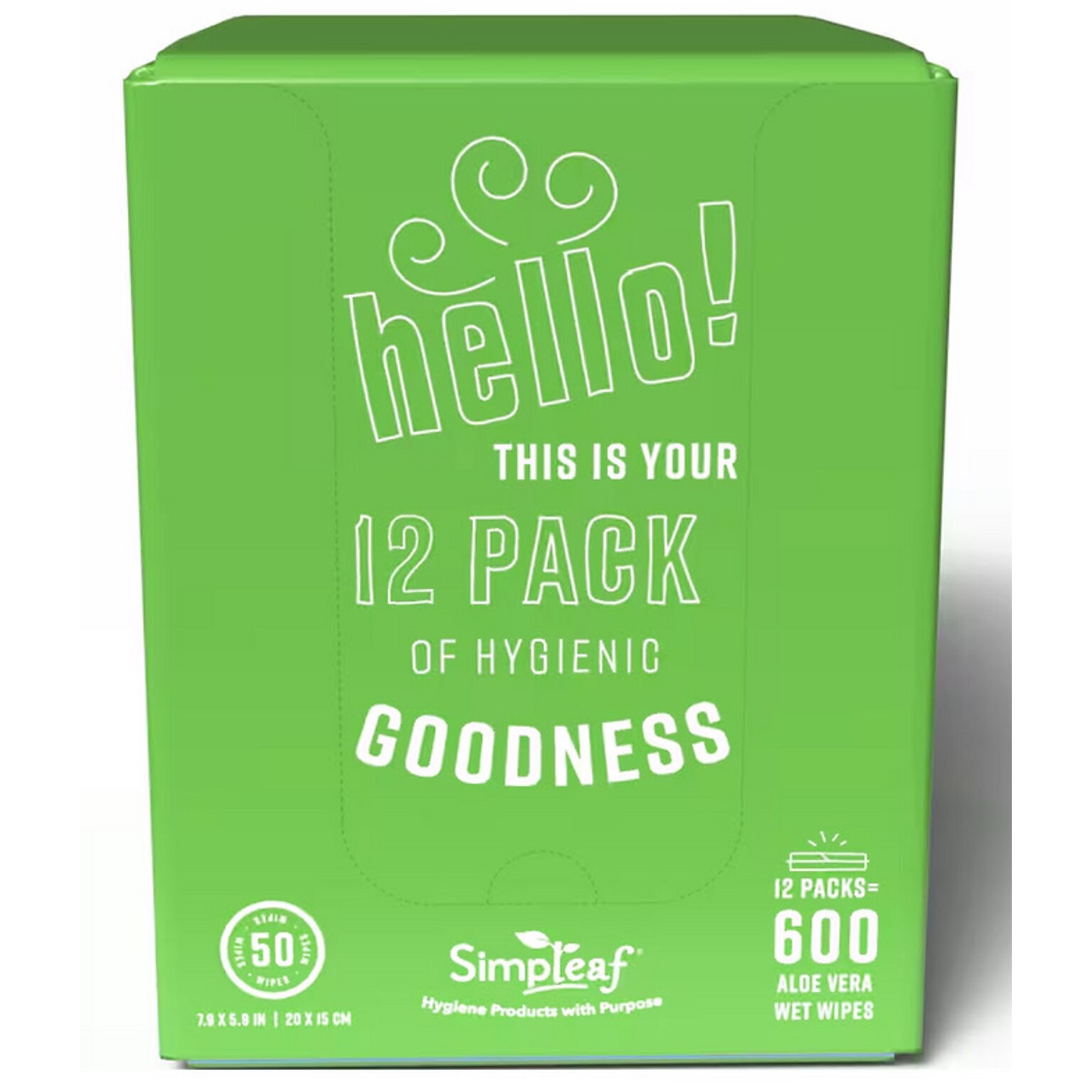 Simpleaf Aloe Vera Scented Flushable Wipes, 50 Single Wipes/Pack, 12 Packs/Box (S-009-12pack)