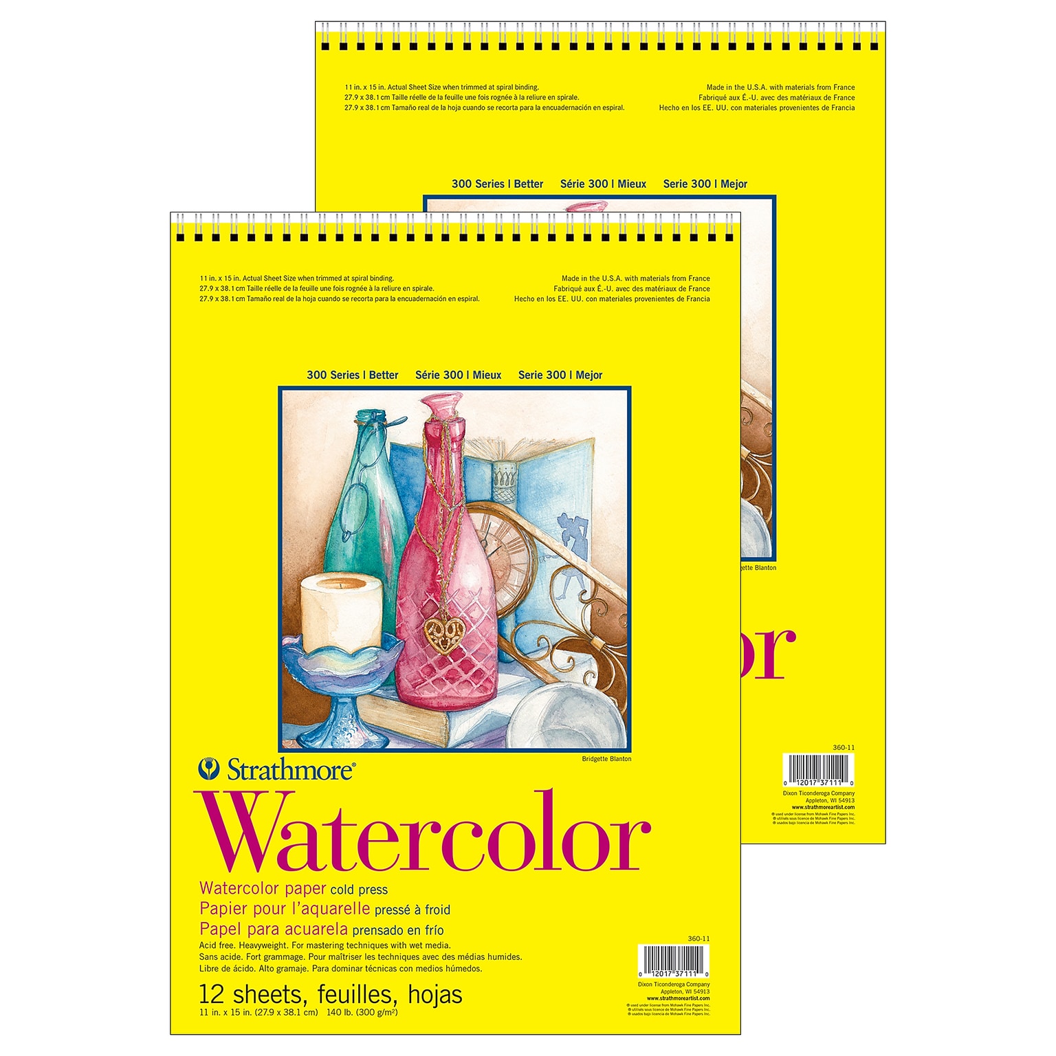 Strathmore 300 Series 11 x 15 Wire Bound Watercolor Sketch Pad, 12 Sheets/Pad, 2/Bundle (STTP360111-2)