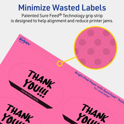 Avery Laser/Inkjet Oval Multipurpose Labels, 2" x 3-1/3", Bright Pink, 160/Pack (94056)