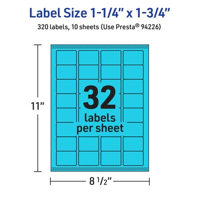 Avery Rectangle Multipurpose Labels, 1.25" x 1.75", Bright Blue, 320/Pack (94226)