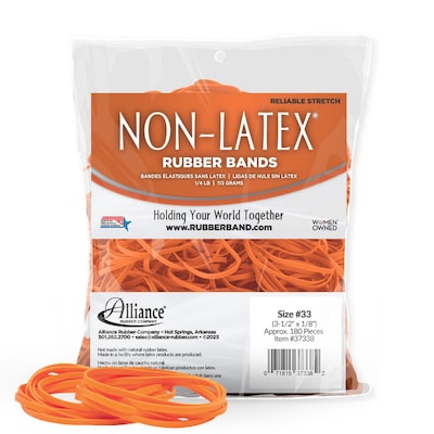 Alliance Non-Latex Multi-Purpose #33 Rubber Bands, 3-1/2 x 1/8, Orange, 180/Pack (37338)