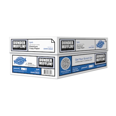 Dunder Mifflin Copy Paper, 8-1/2" x 11", 92 Bright, 20 LB, 8 Reams of 500 Sheets (DMPC18501)