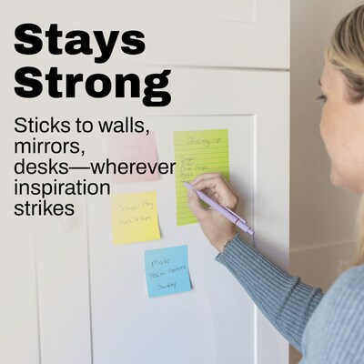 Post-it Super Sticky Notes, 4" x 6", Neon Fizz Collection, Lined, 90 Sheet/Pad, 3 Pads/Pack (6603SSUC)