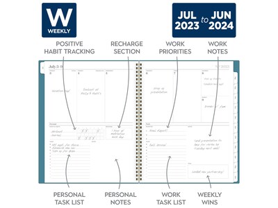 2023-2024 Cambridge WorkStyle Balance 8.5 x 11 Academic Weekly & Monthly Planner, Teal/Gold (1606-