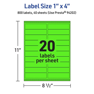 Avery Rectangle Multipurpose Labels, 1" x 4", Neon Green, 800/Pack (94202)