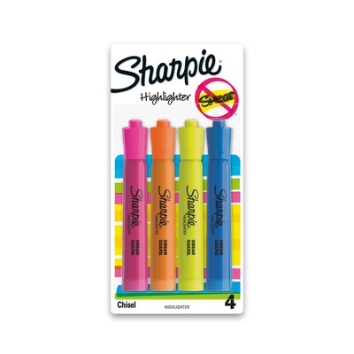 Sharpie Tank Highlighter, Chisel Tip, Assorted, 4/Pack (25174WC)