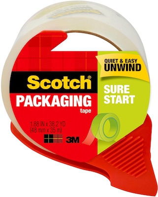 Scotch Sure Start Shipping Packing Tape with Dispenser, 1.88 x 38.2 yds., Clear (3450S-RD)