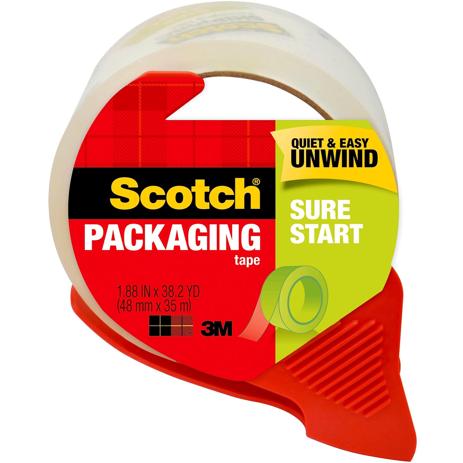 Scotch Sure Start Shipping Packing Tape with Dispenser, 1.88 x 38.2 yds., Clear (3450S-RD)