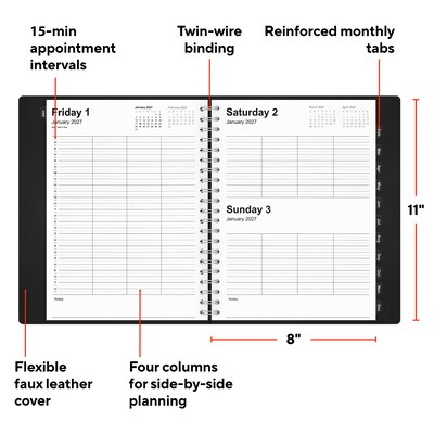 2027 Staples 8 x 11 Four-Person Daily Appointment Book, Black (ST58479)