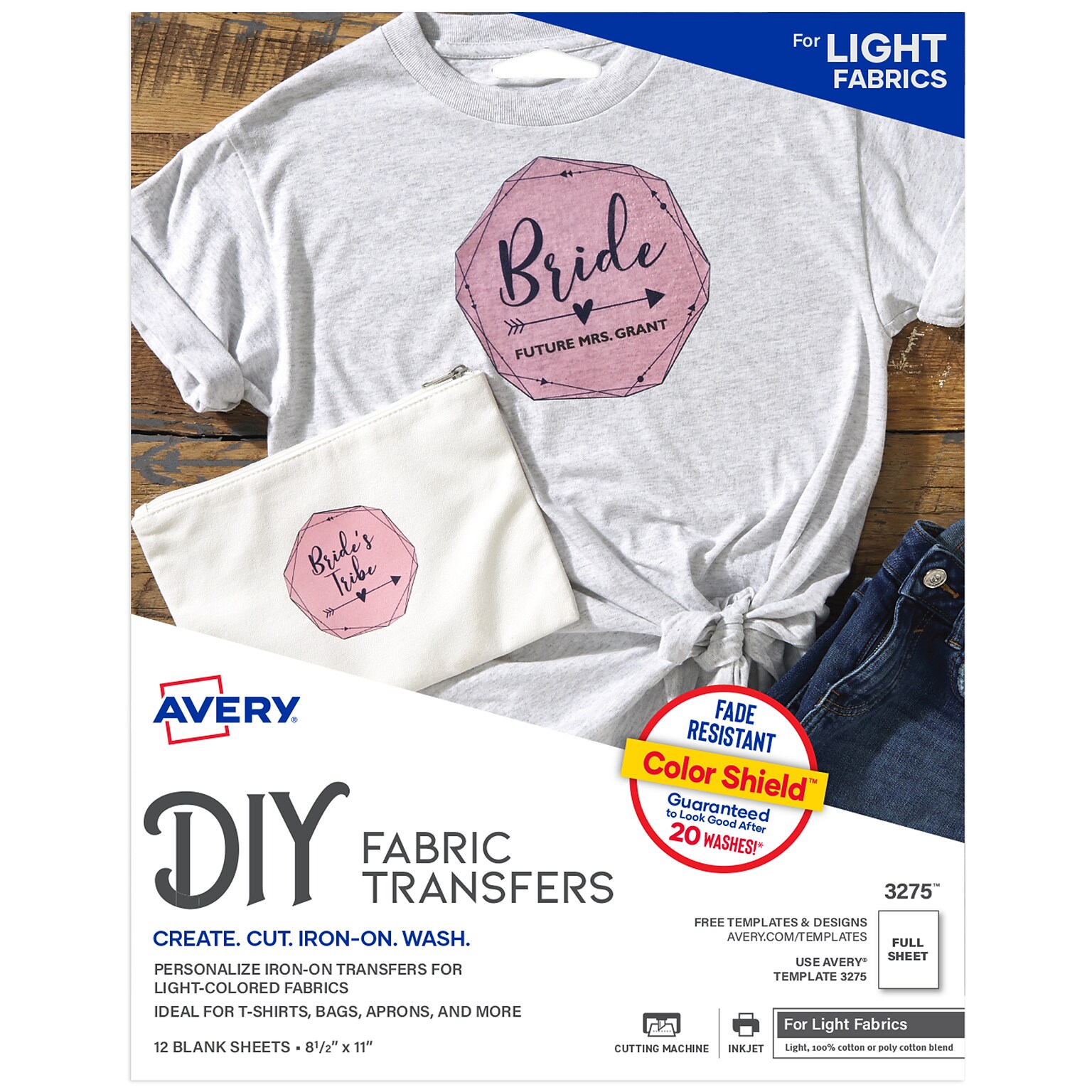 Avery Heat Iron On Transfer Paper for Light Fabrics, 8.5 x 11 (3275)