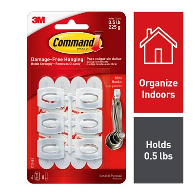 Command Mini Hooks, White, 6 Hooks (17006ES)