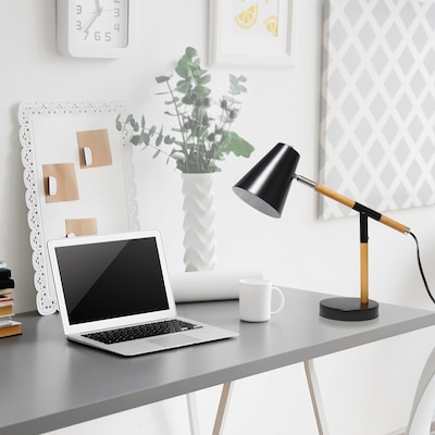 Simple Designs Black Matte and Wooden Pivot Desk Lamp (LD1059-BLK)