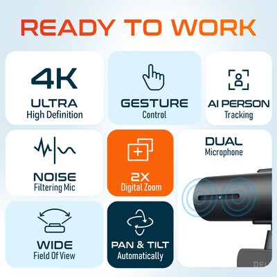 Delton AIC60 UHD 4K Face Tracking and Gesture Controls Webcam, 8.3 Megapixels, Black, (DCAIC60)