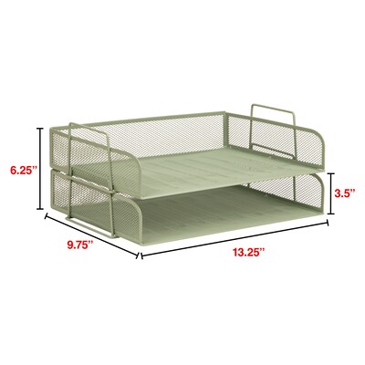 Staples Metal Mesh Side Loading Stackable Letter Tray, Letter Size, Sage Green, 2/Pack (ST63839)