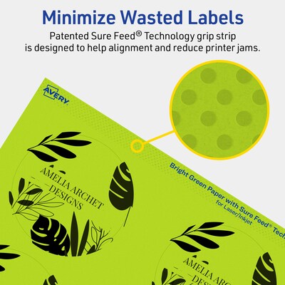 Avery Laser/Inkjet Multipurpose Circle Labels, 3" Dia., Bright Green, 480/Box (94513)