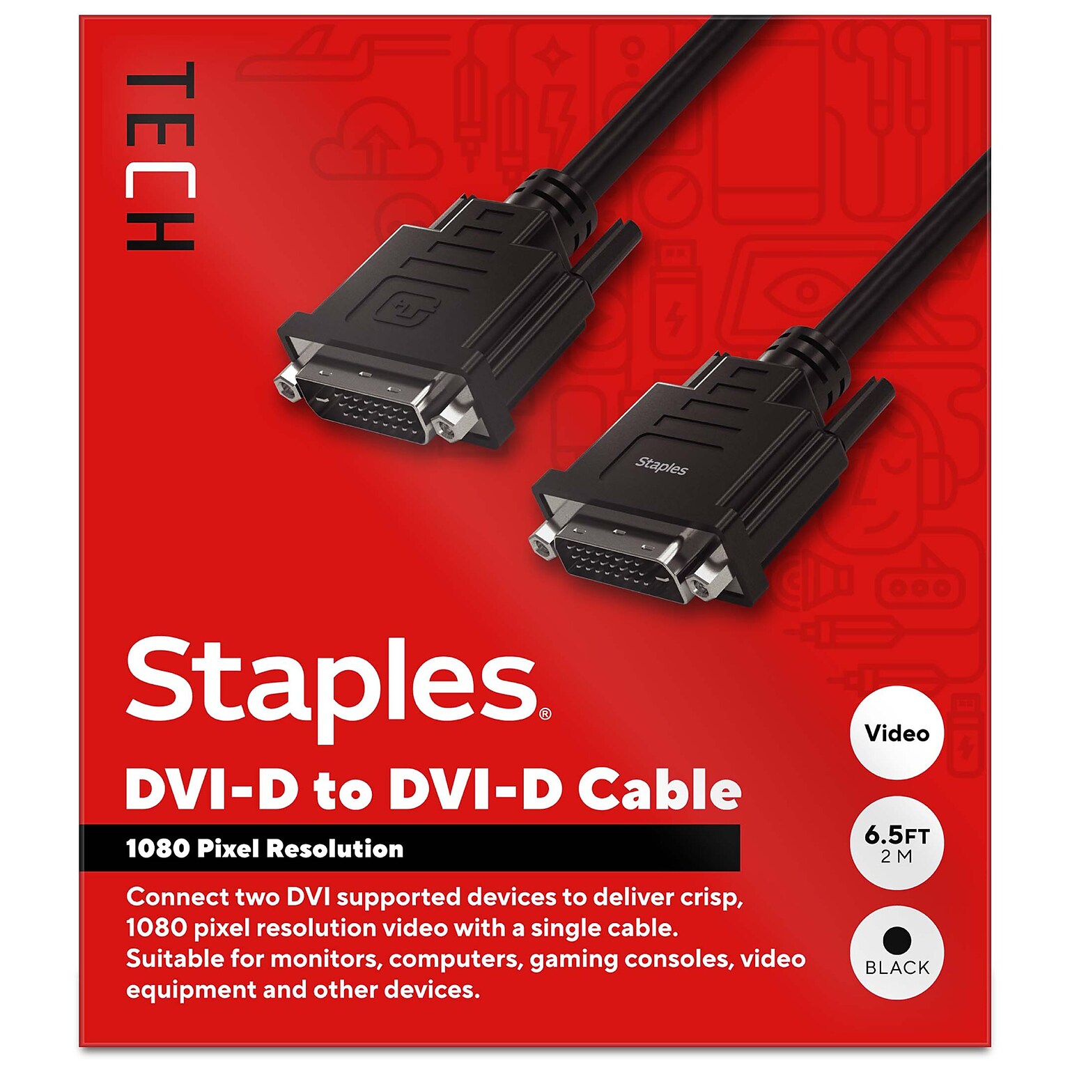 Staples TECH 6.5 ft. DVI-D to DVI-D Cable, Male to Male, Black (ST62473)