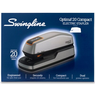 Swingline Optima 20 Compact Electric Handheld Stapler, 20-Sheet Capacity, Staples Included, Gray/Silver (48207)