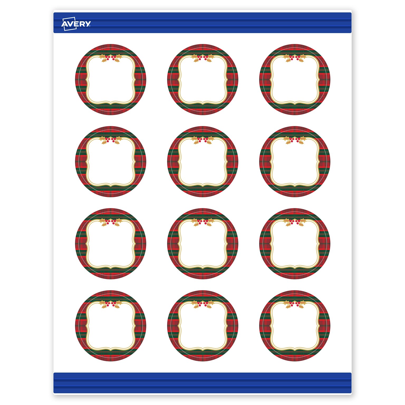 Avery Gold-Red-Green Plaid Matte Blank Card, White, 120/Pack (S00-FEP)