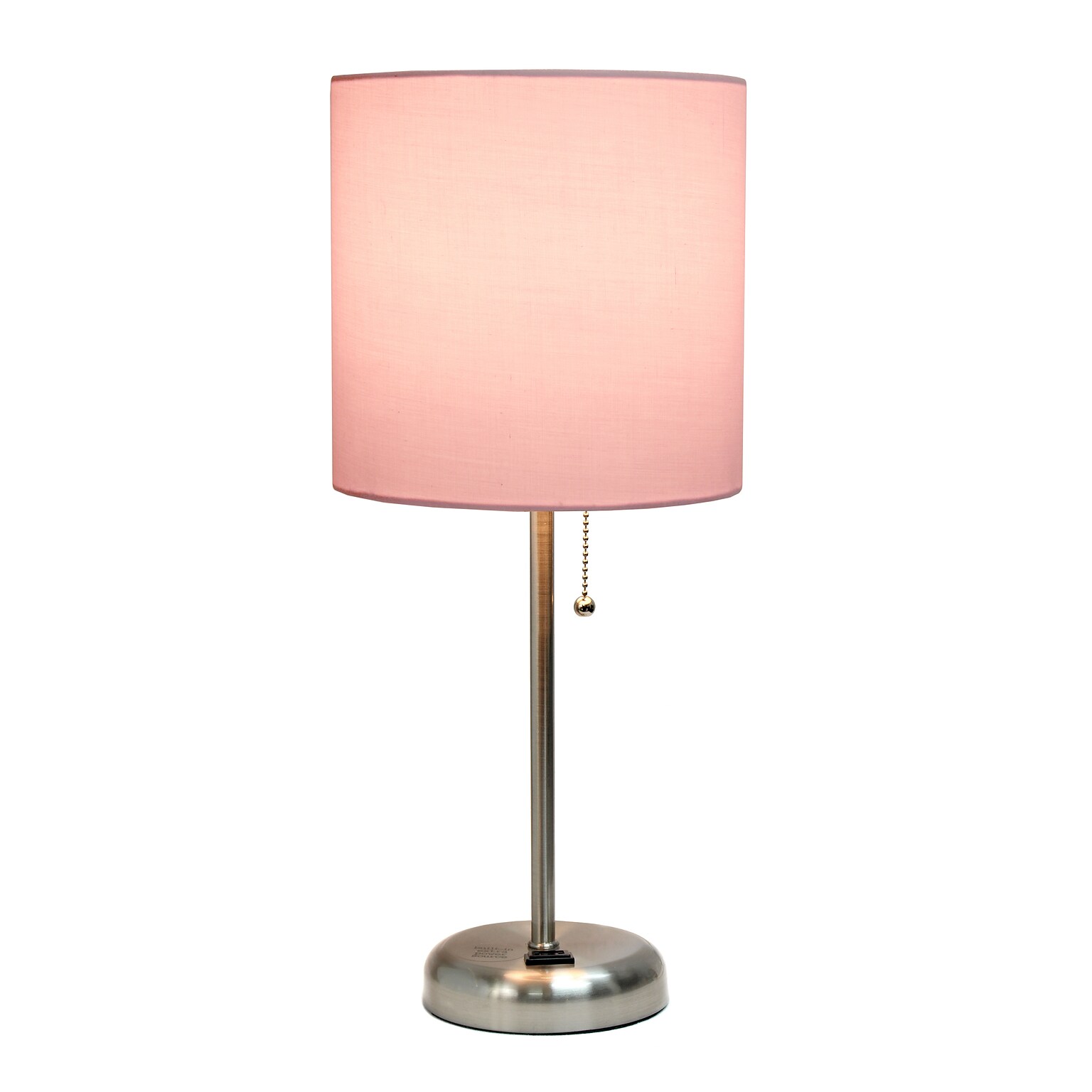 Simple Designs 19.5 LED Table Lamp, Brushed Steel/Light Pink Shade (LT2024-LPK-CCLB)