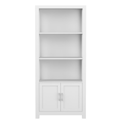 Martha Stewart Hutton 68" 4-Shelf Shaker Style Bookcase w/ Cabinet, Gray Engineered Wood/Brushed Nickel Hardware (ZG053GY)