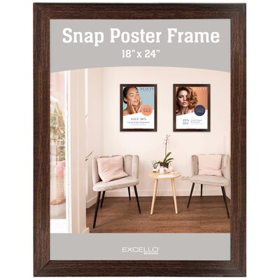 Excello Brands Plastic Snap Frame, 18 x 24, Vertical/Horizontal, Wall Mounted, Walnut (SF-1824-WLNT)