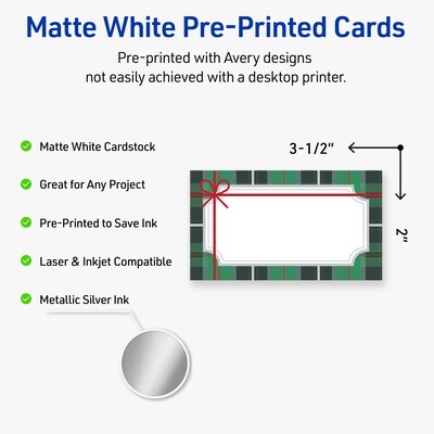 Avery Silver-Plaid Bow Matte Blank Card, White, 80/Pack (S00-FJB)