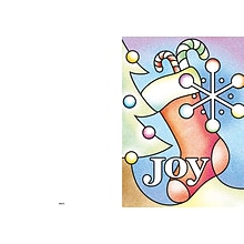 Joy with stocking , candy cane and snowflake - 7 x 10 scored for folding to 7 x 5, 25 cards w/A7 env