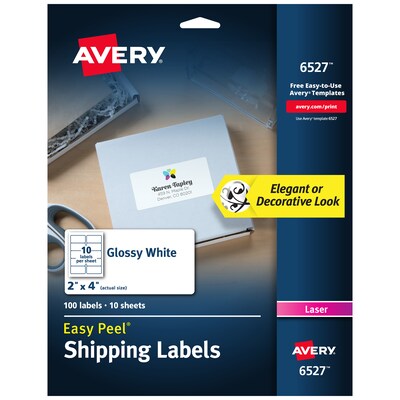 Avery Easy Peel Laser Shipping Labels, 2 x 4, Glossy White, 10 Labels/Sheet, 10 Sheets/Pack, 100 L
