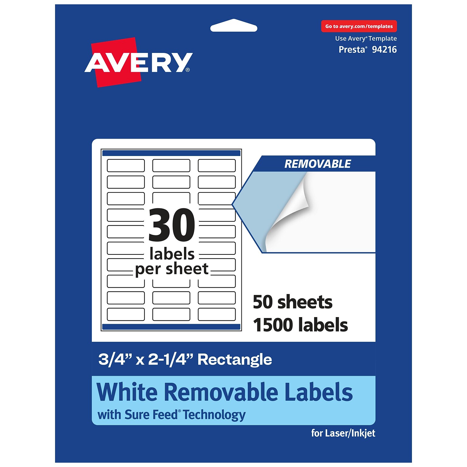Avery Laser/Inkjet Rectangle Multipurpose Labels, .75 x 2.25, White, 1500 Labels/Box (94216)