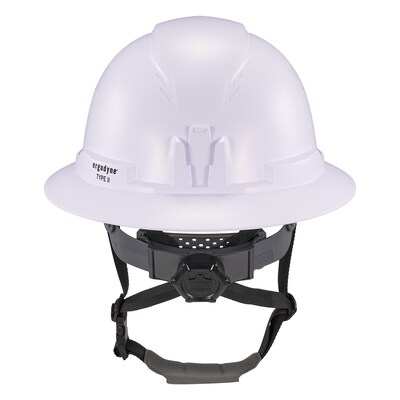 Ergodyne Skullerz 8963 PC-ABS Type II, Class E, 6-point Ratchet Suspension Full Brim Safety Helmet, White (60540)