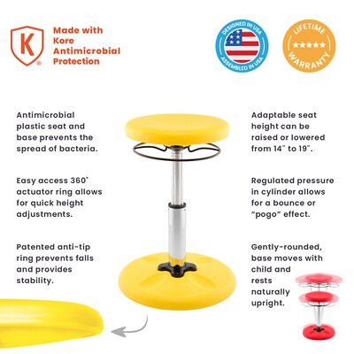 Kore Design Kids Adjustable Standard Wobble Chair 14" to 19", Yellow (KD-3103)