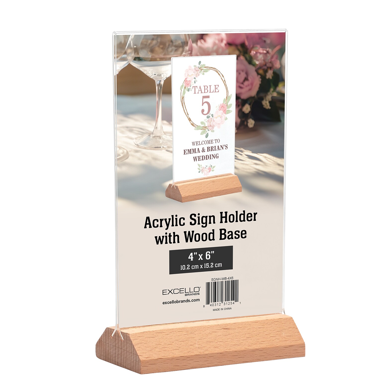 Excello Global Products Generic Holder, 4 x 6, Vertical, Desktop/Countertop, Brown Acrylic (SGNH-WB-4X6)