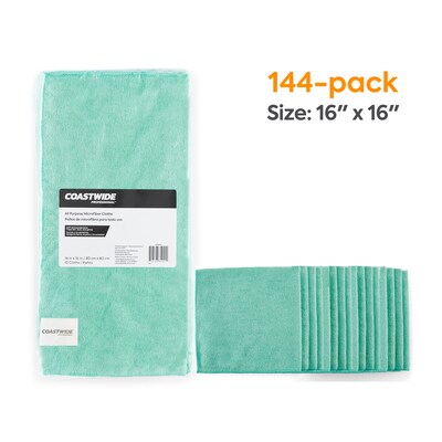 Coastwide Professional™ Microfiber Cloths, 16 x 16, Green, 144/Pack (CW52878WCT)