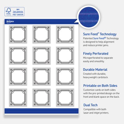 Avery Silver-Metallic Black Matte Blank Card, White, 120/Pack (S00-FKG)