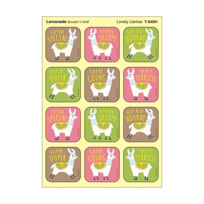 Trend Enterprises Lovely Llamas Lemonade Scent Scratch n Sniff Stinky Stickers, Multicolored, 48/Pack, 6/Packs/Bundle