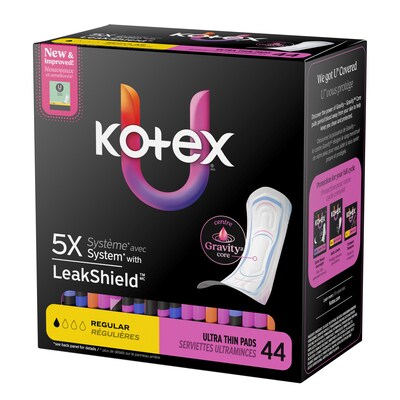 U by Kotex Security Regular Cotton Maxi Pads, 44/Pack (58246)