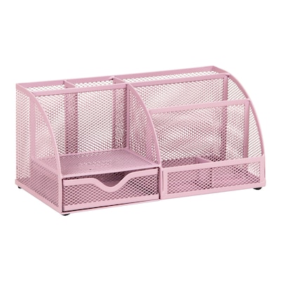 Staples 7-Compartment Metal Mesh Desk Organizer, Dusty Pink (ST63824)
