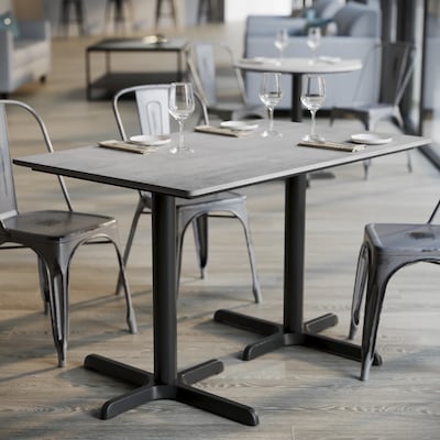 Flash Furniture Acadia Wooden Dining Table with X-Bases, 30"D x 48"W, Gray Faux Concrete/Black Base (ST3048CGT2230)