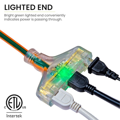 GoGreen Power 2' Indoor/Outdoor Extension Cord, 3-Outlet, 12 AWG, Orange (GG-15302)