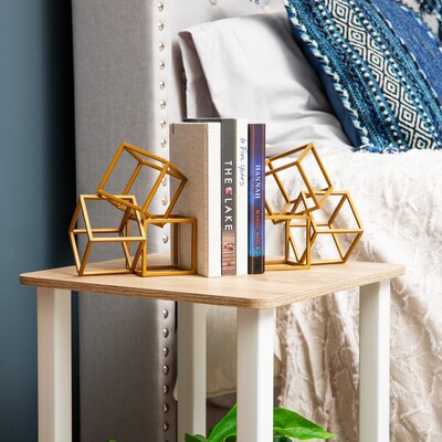 Mind Reader Geometric Cube Metal Book Ends, 6", Gold (BLOCKS2-GLD)