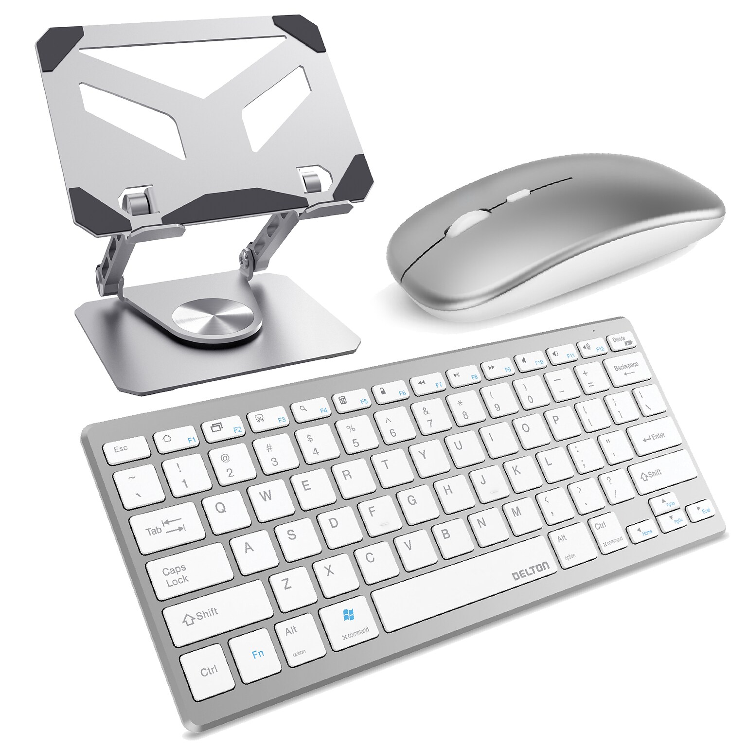 Delton N35 Wireless Keyboard and Mouse & Swivel Tablet Stand Bundle, White (DTTKITN35WWSW60)