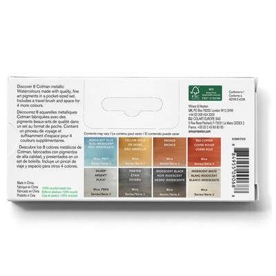 Winsor and Newton Cotman Watercolor Metallic Paint Pallette, Assorted Colors, 9 Pieces/Pack (WNX0390702)