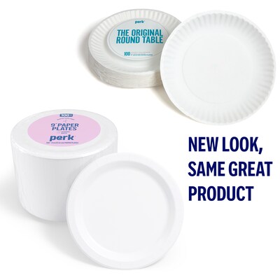 Perk™ Economy Paper Plates, 9, White, 100/Pack (PK56516)