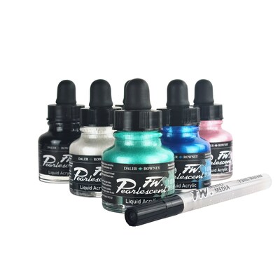 Daler-Rowney FW Acrylic Ink, Assorted Pearlescent Colors, 29.5ml, 7/Set (DRW603200007)