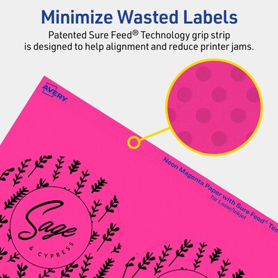 Avery Laser/Inkjet Round Multipurpose Labels, 3.5" Dia., Neon Magenta, 320/Box (94514)