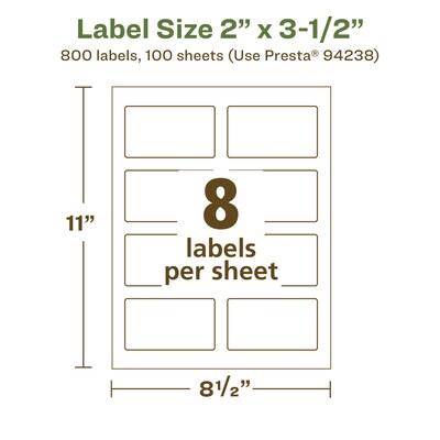 Avery EcoFriendly Laser/Inkjet Rectangle Multipurpose Labels, 2" x 3-1/2", White, 800/Box (94238)