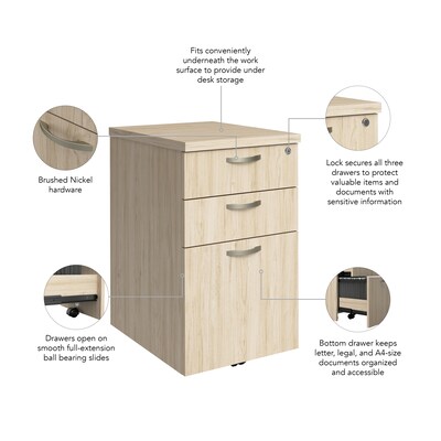 Bush Business Furniture Office in an Hour 3 Drawer Mobile File Cabinet, Natural Elm (WC36553-03K)