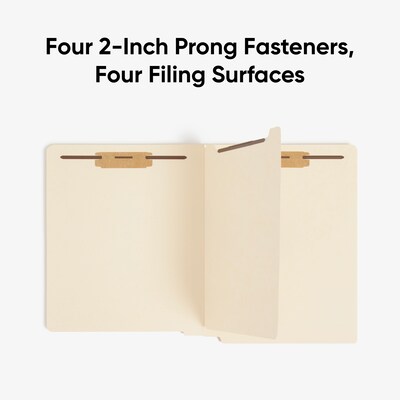 Smead Reinforced End-Tab Fastener Folders with Divider, 2-Fasteners, Letter Size, Manila, 50/Box (34220)