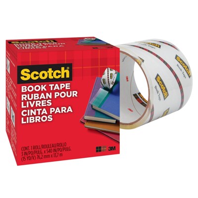 Scotch Book Transparent Clear Tape, 3" x 15 yds., 3" Core, Transparent (845-3)