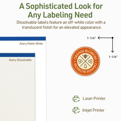 Avery Dissolvable Circle Multipurpose Labels, 1.25" Dia., Off-white, 300/Pack (94505)